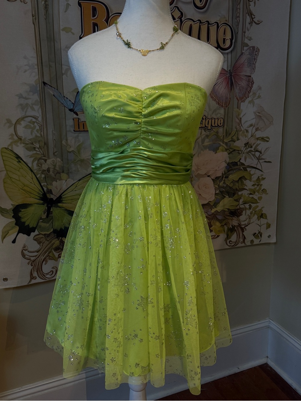 Strapless Lime Green Glitter Party Dress